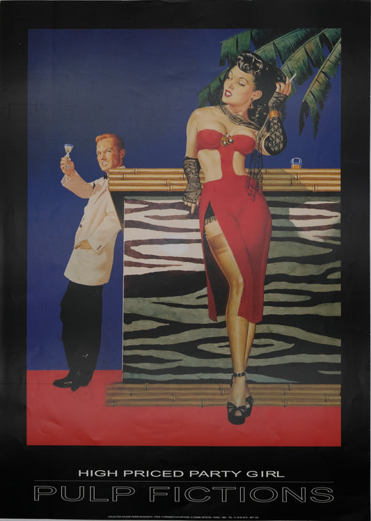 George GROSS : Pin up à la robe rouge - Affiche originale