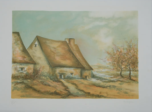 MADUZAC : La chaumière au bord de la rivière - Lithographie originale signée