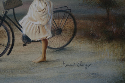 Bernard CHAROY : Jeune fille à bicyclette - Lithographie originale signée