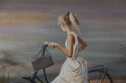 Bernard CHAROY : Jeune fille à bicyclette - Lithographie originale signée