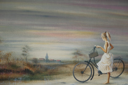 Bernard CHAROY : Jeune fille à bicyclette - Lithographie originale signée