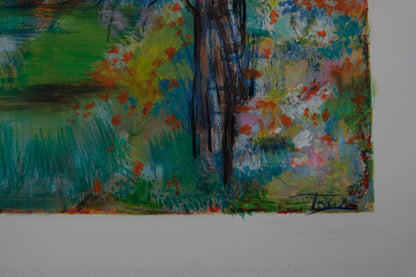 TORRES : Paysage au bouleau - Gouache et pastel signée