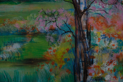 TORRES : Paysage au bouleau - Gouache et pastel signée