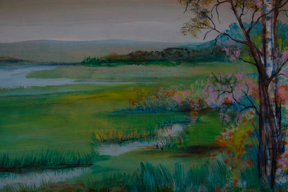 TORRES : Paysage au bouleau - Gouache et pastel signée