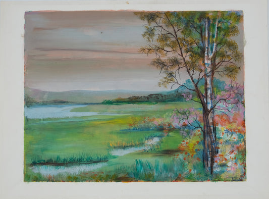TORRES : Paysage au bouleau - Gouache et pastel signée