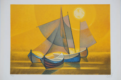 Louis TOFFOLI : Soleil couchant - Lithographie originale signée