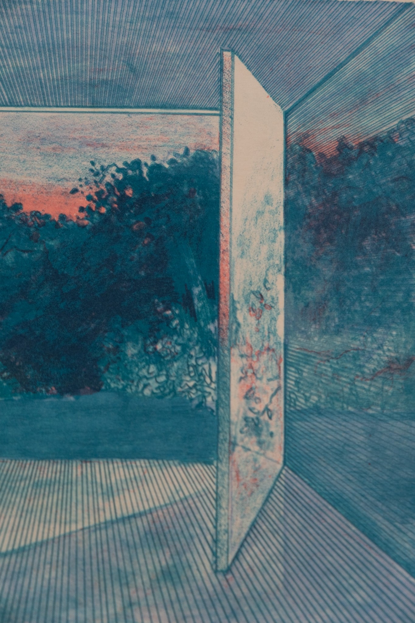Pierre GARCIA FONS : Vue de la fenêtre bleue - Lithographie originale signée