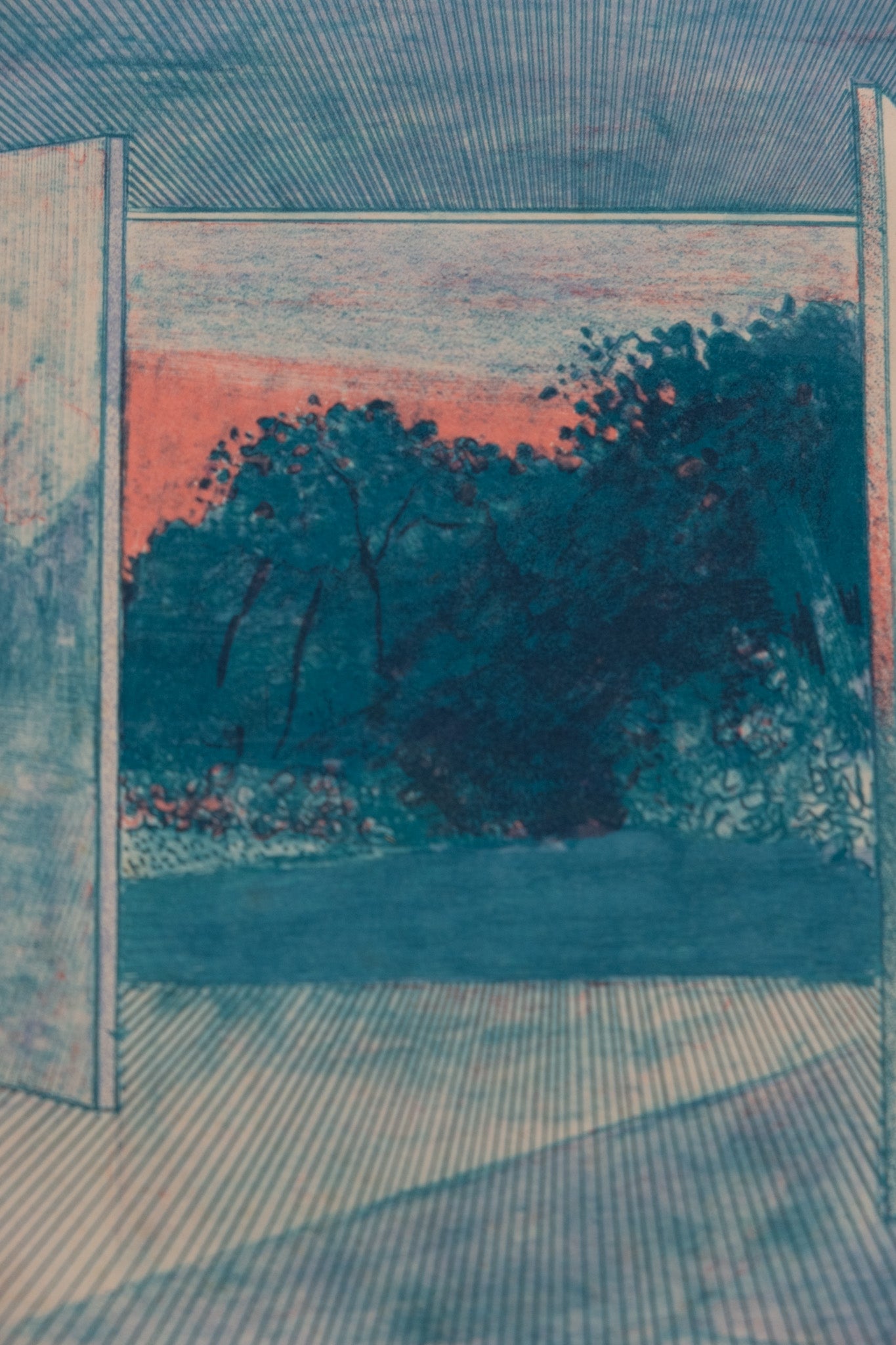 Pierre GARCIA FONS : Vue de la fenêtre bleue - Lithographie originale signée