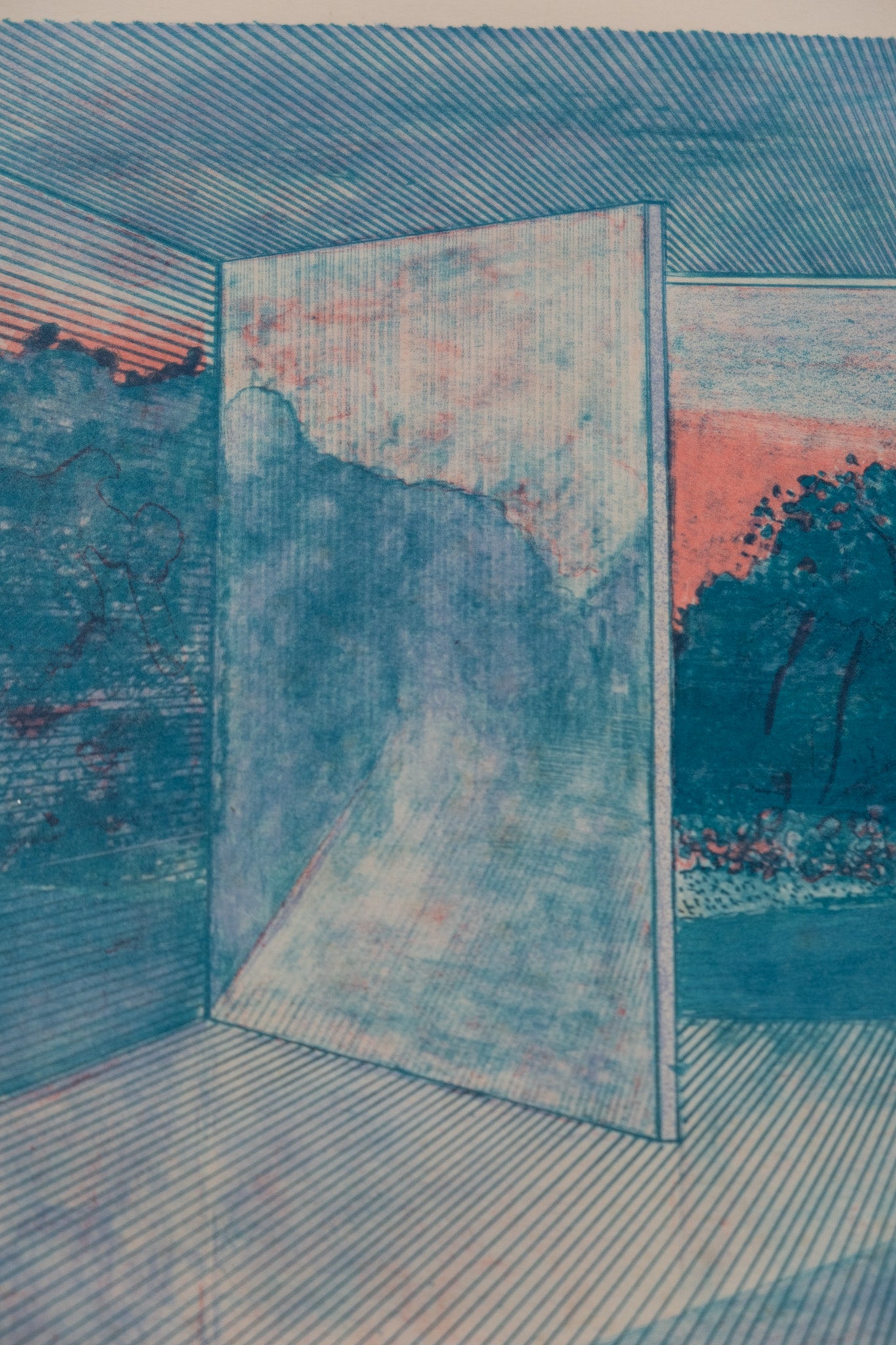 Pierre GARCIA FONS : Vue de la fenêtre bleue - Lithographie originale signée