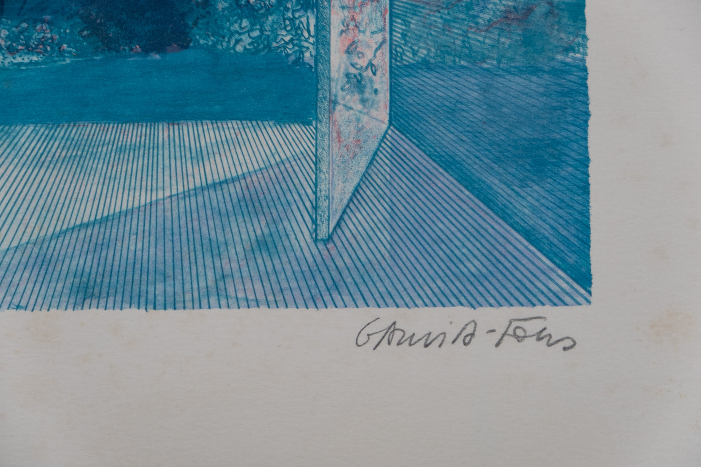 Pierre GARCIA FONS : Vue de la fenêtre bleue - Lithographie originale signée