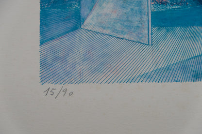 Pierre GARCIA FONS : Vue de la fenêtre bleue - Lithographie originale signée