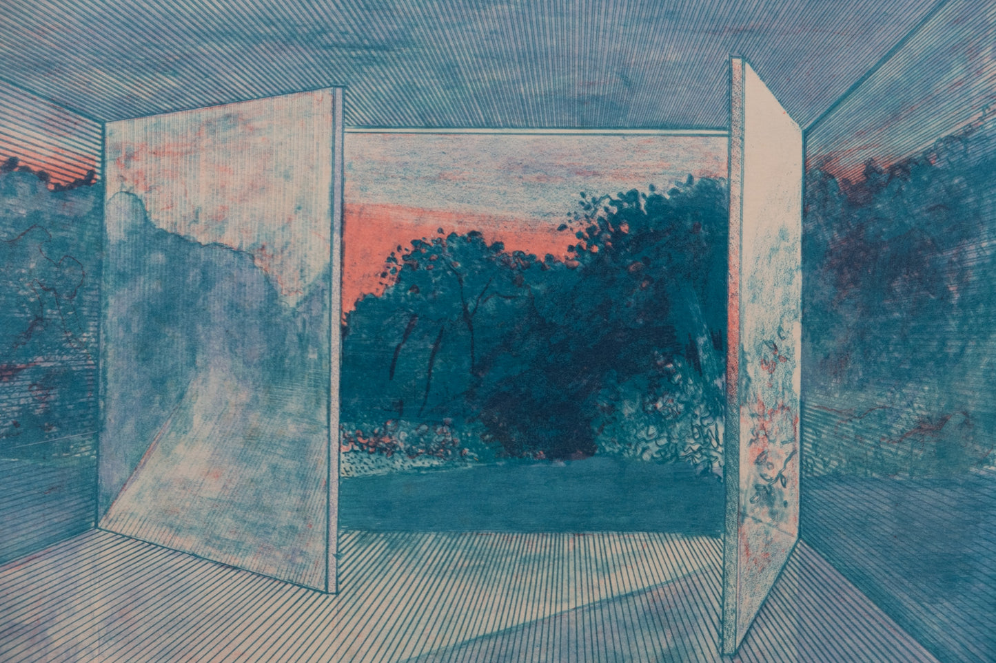 Pierre GARCIA FONS : Vue de la fenêtre bleue - Lithographie originale signée