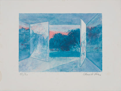 Pierre GARCIA FONS : Vue de la fenêtre bleue - Lithographie originale signée