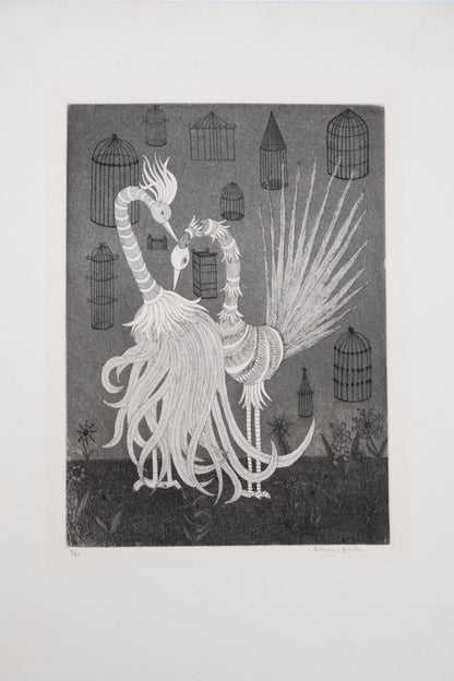 Anne PARISOT BAILLE : Parade nuptiale - Gravure originale signée
