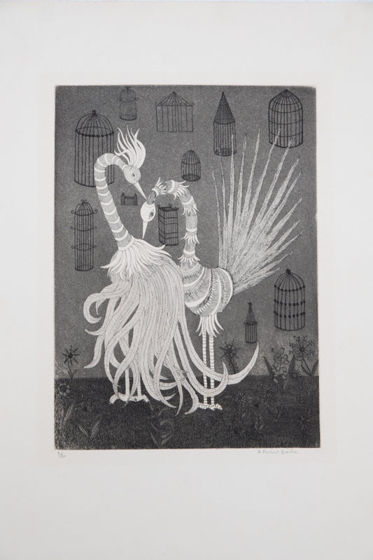 Anne PARISOT BAILLE : Parade nuptiale - Gravure originale signée