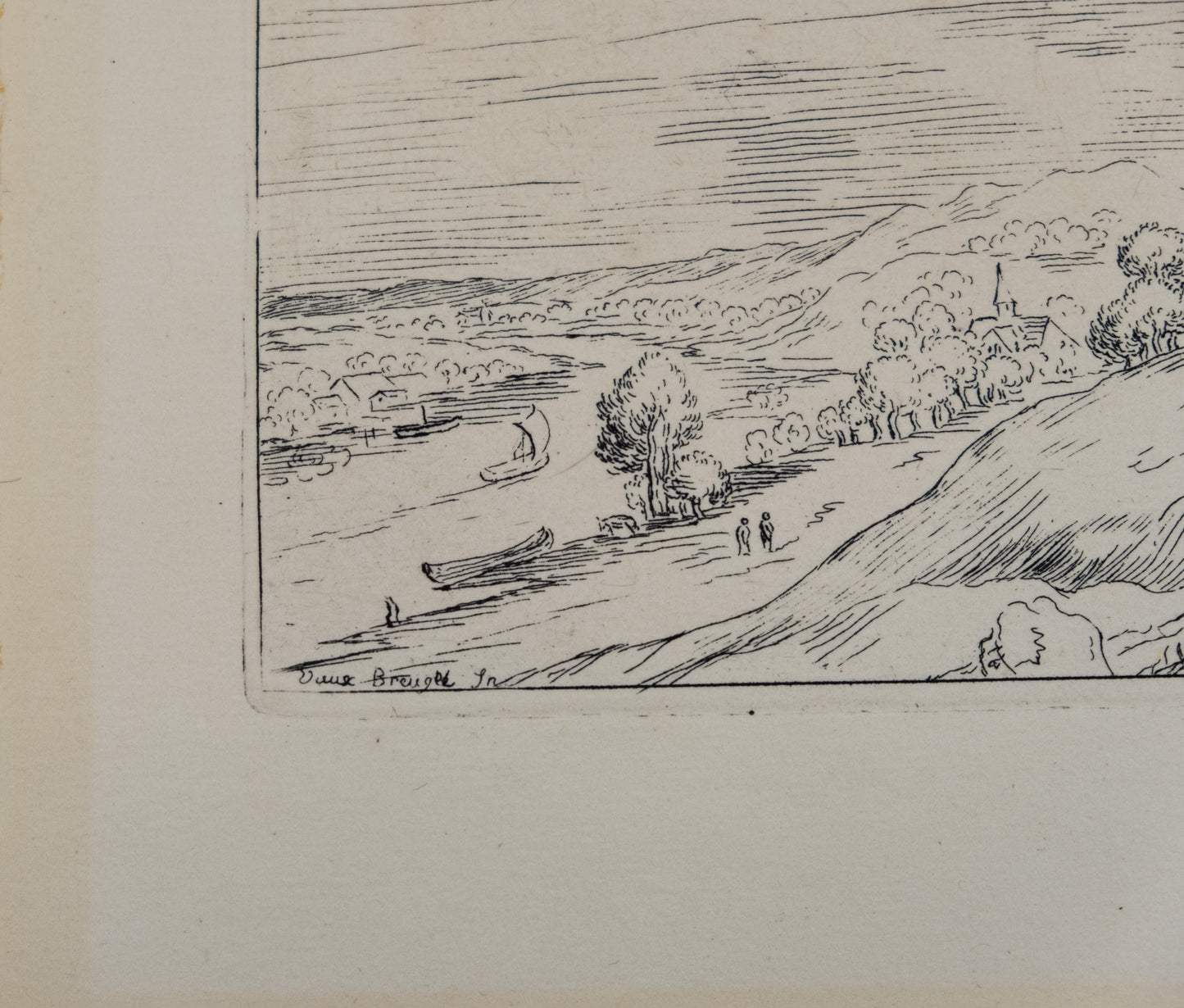 Pieter BRUEGHEL (l'ancien) : Paysage en bord de rivière - Gravure originale signée