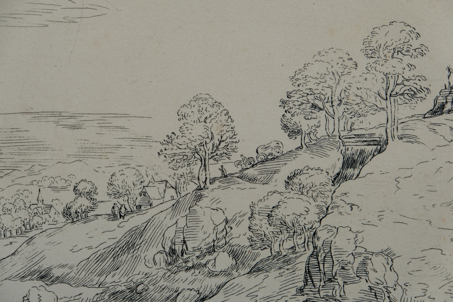 Pieter BRUEGHEL (l'ancien) : Paysage en bord de rivière - Gravure originale signée
