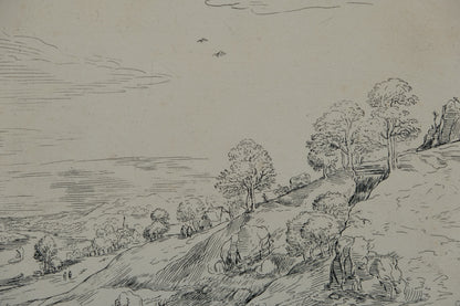 Pieter BRUEGHEL (l'ancien) : Paysage en bord de rivière - Gravure originale signée