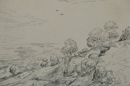 Pieter BRUEGHEL (l'ancien) : Paysage en bord de rivière - Gravure originale signée
