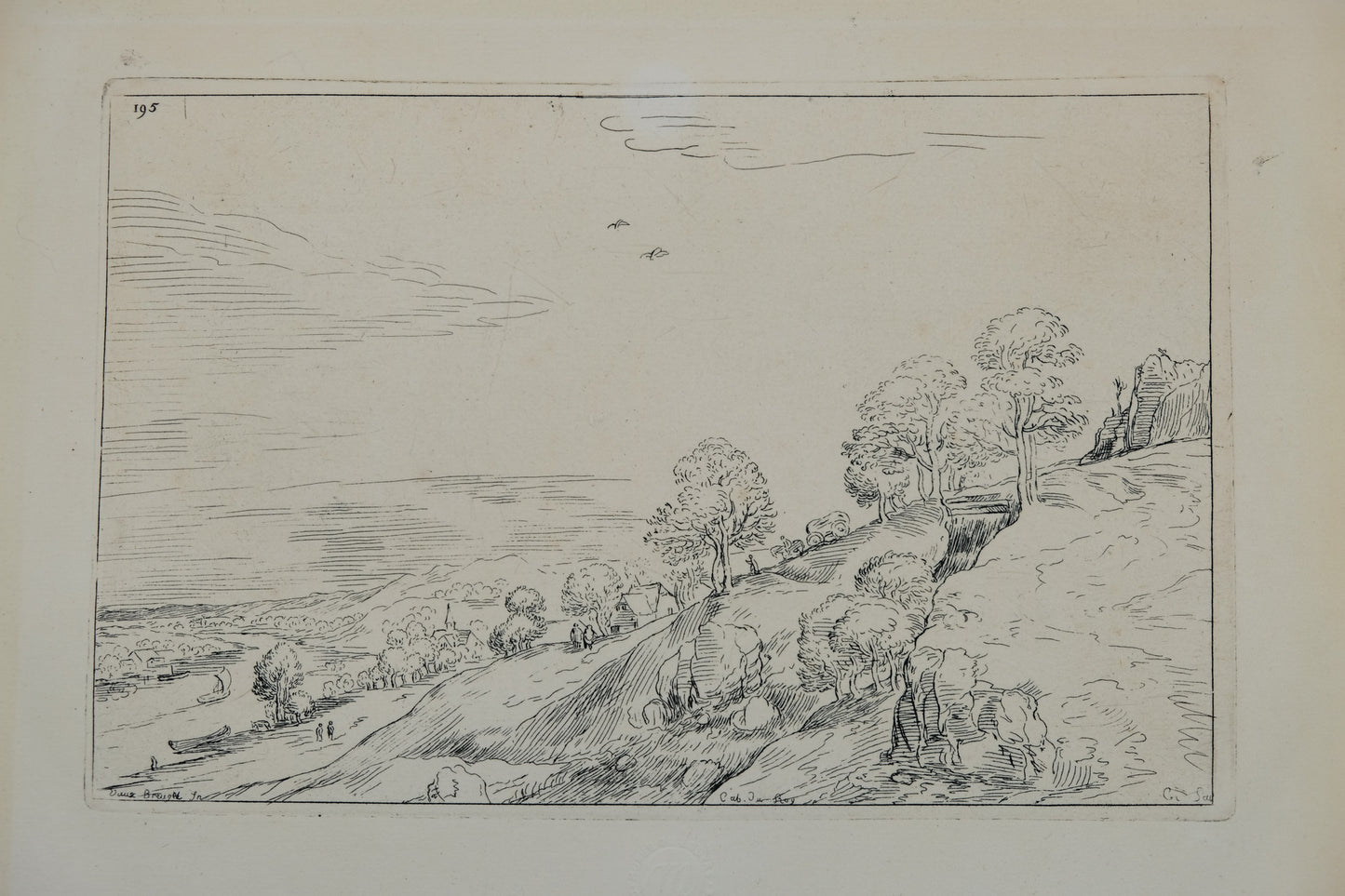 Pieter BRUEGHEL (l'ancien) : Paysage en bord de rivière - Gravure originale signée