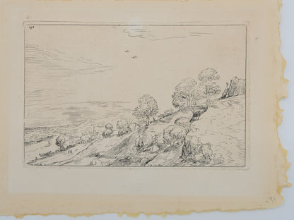 Pieter BRUEGHEL (l'ancien) : Paysage en bord de rivière - Gravure originale signée