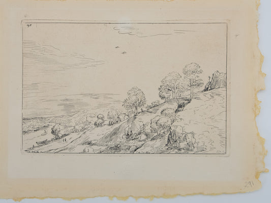 Pieter BRUEGHEL (l'ancien) : Paysage en bord de rivière - Gravure originale signée