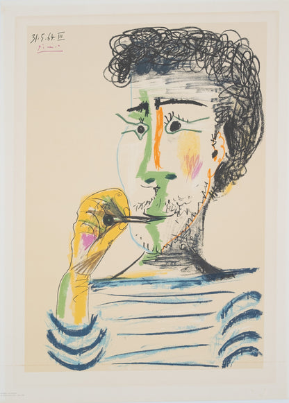 Pablo PICASSO : Homme à la marinière et à la cigarette - Lithographie signée