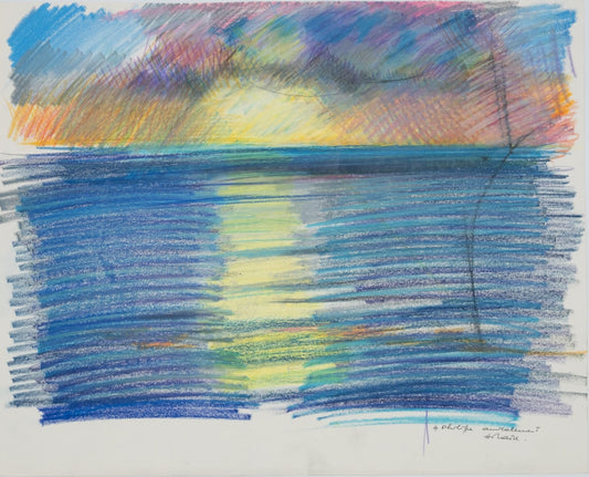 Camille HILAIRE : Le soir sur la mer - Pastel sur papier original signé et dédicacé
