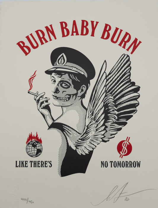 Shepard FAIREY (OBEY) : Burn Baby Burn - Letterpress originale signée